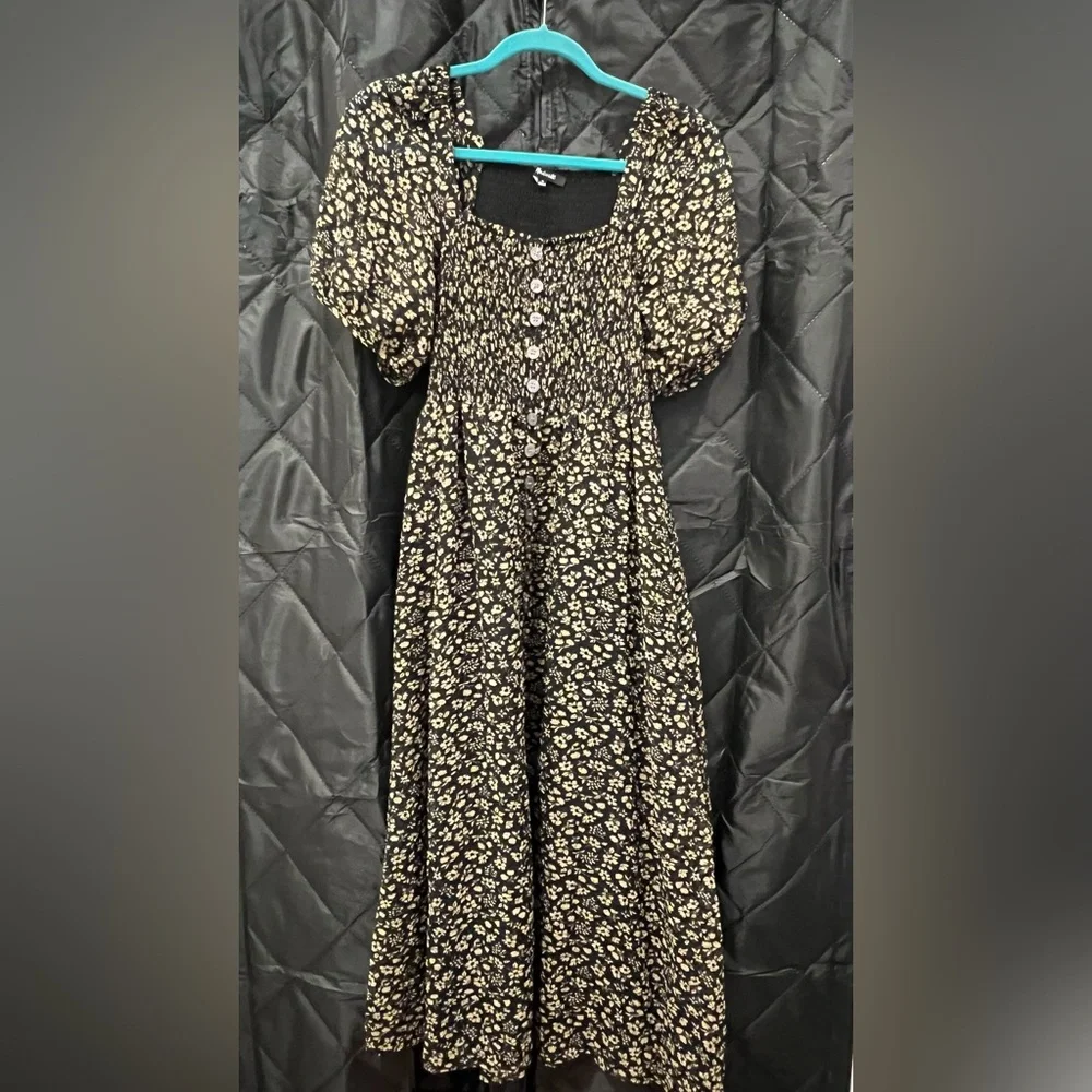 Madewell Dress - Black floral midi dress with front slit - Picture 1 of 11